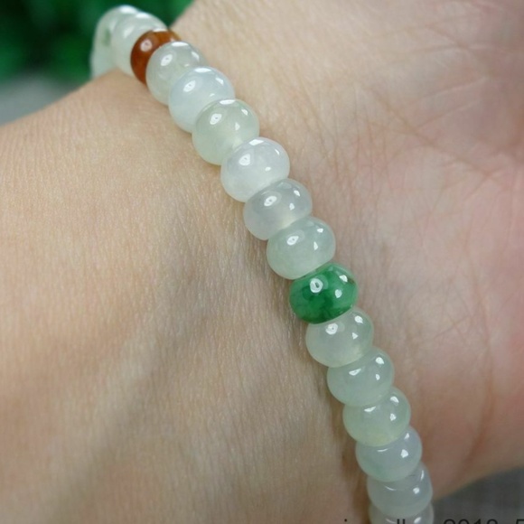 Certified Icy White+Green+Yellow 100% Natural A Jadeite jade Beads Bracelet 手链 - Picture 4 of 11
